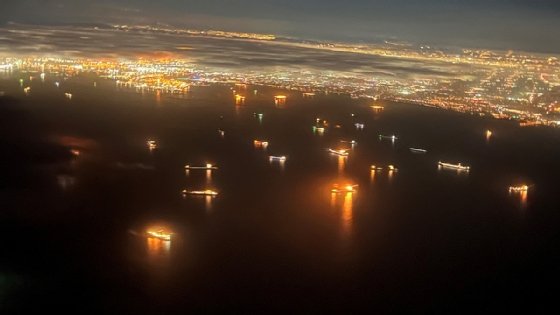 Container ships off Pacific coast