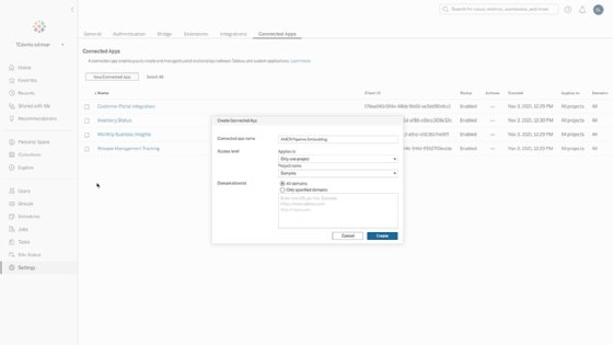 A screenshot showing Tableau Connected Apps in action
