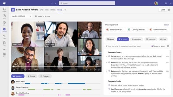 Image of AI-driven intelligent meeting recap in Microsoft Teams.