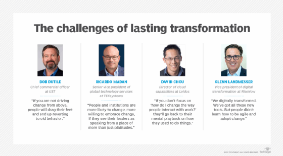 Quote box in which execs discuss lasting transformation success