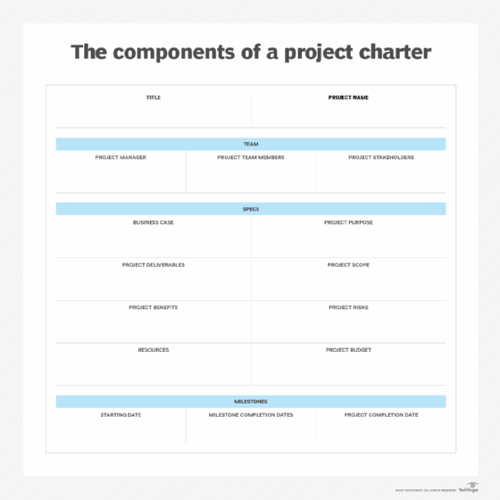 The components of a project charter.