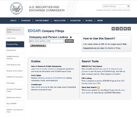 Securities and Exchange Commission Edgar Company search page
