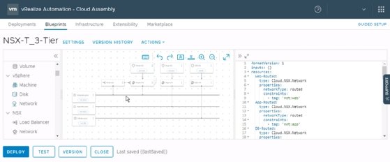 Screenshot of VMware vRealize Automation Cloud Assembly blueprint