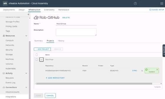 Screenshot of GitHub vRA repository