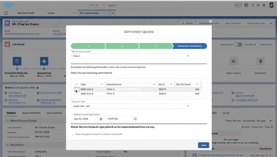 Salesforce Vaccine Cloud screenshot 