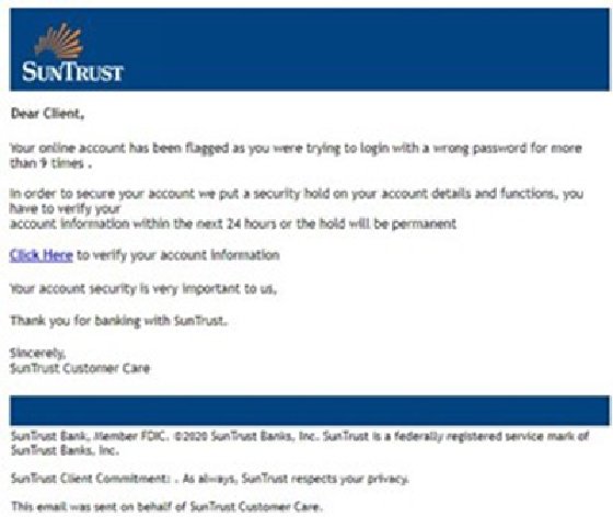 Screenshot of an image-based phishing email