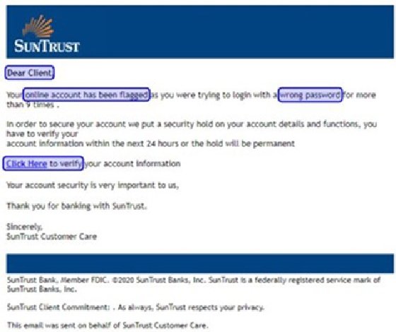 Screenshot of a highlighted image-based phishing email