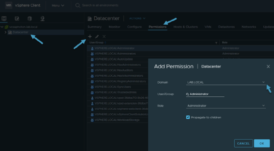 Datacenter permissions interface