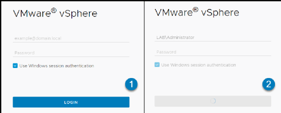 Screenshot of vSphere login interface