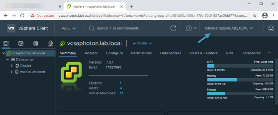 Screenshot of vSphere AD interface
