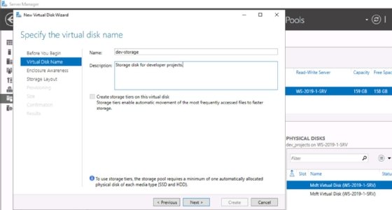 Screenshot of the New Virtual Disk Wizard prompting the user to specify the size of the virtual disk.