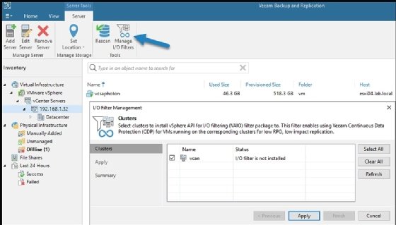 Screenshot of Veeam Backup & Replication I/O filter installation