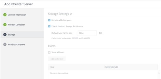 The vCenter console's storage settings