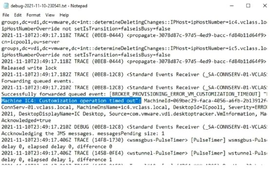 VMware log file example screenshot.