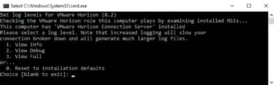The menu with the parameter loglevels displaying the results of running the batch file