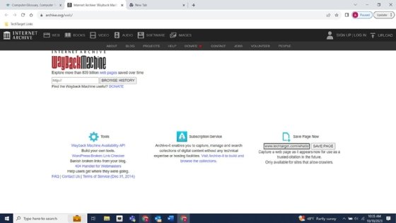 Screenshot showing how to archive website on Wayback Machine.