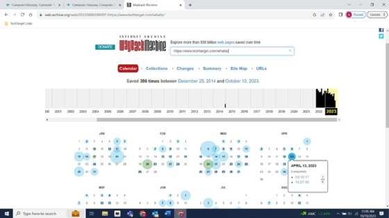 Screenshot showing how to select an archived site.