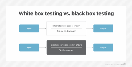 Diagram highlighting the differences between white box and black box testing models