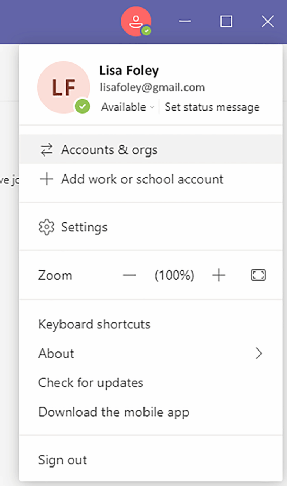 Changing the Microsoft Teams display theme screenshot