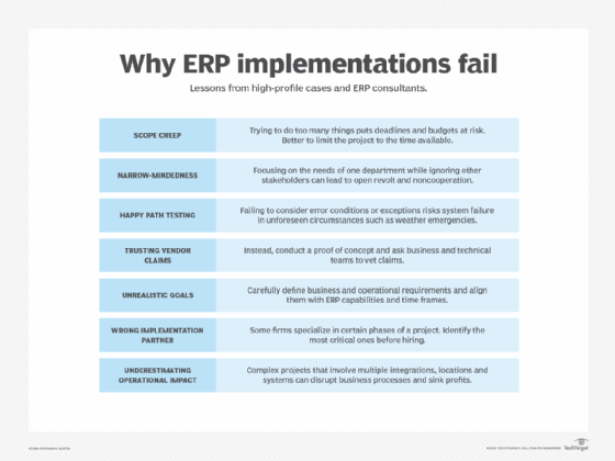 Lessons learned from ERP implementation failures.