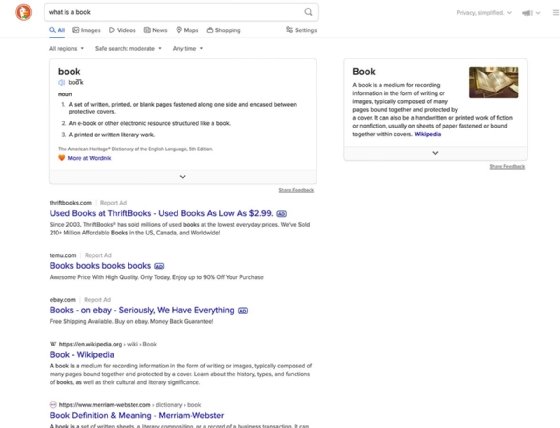 Screenshot of DuckDuckGo search results