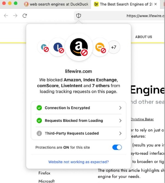Screenshot of tracking requests blocked by DuckDuckGo