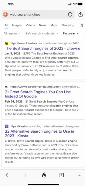 Screenshot of DuckDuckGo browser on iPhone