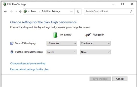 The window for selecting when the display turns off.