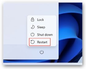 Screenshot of the Restart button in the Windows power menu