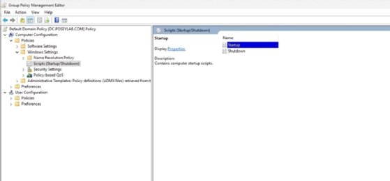 Visual showing the Group Policy to perform a startup in relation to the Windows upgrade. You can define startup scripts from within the Group Policy Editor.