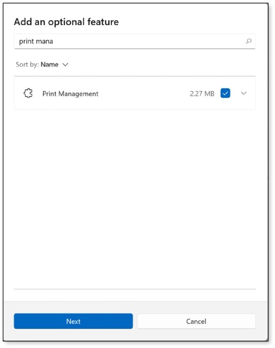 The option to add Print Management to the Windows 11 utilities.