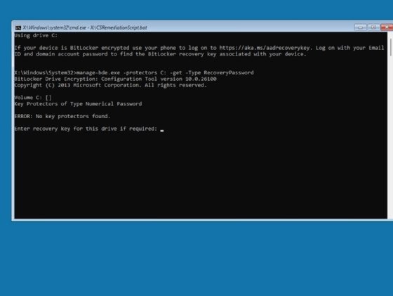 The WinPE interface prompting you to enter your BitLocker key.