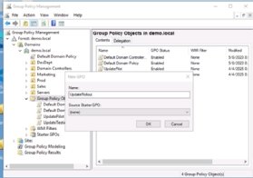 Visual showing the dialog box to create a new Group Policy Object on a specific roll-out policy.