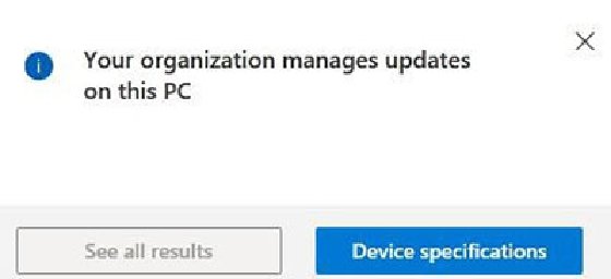 The notification that PC Health Check results are not available on a PC because it is centrally managed.