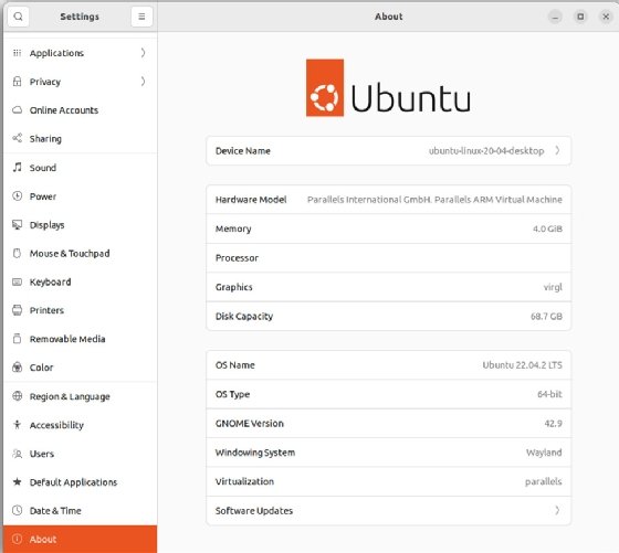 screenshot of Ubuntu Settings app