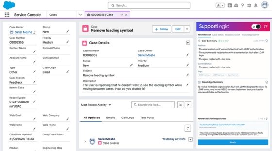 SupportLogic/xFind Salesforce plug-in screen shot