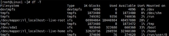 Screenshot of df -T command