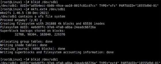 Screenshot of blkid and mkfs.ext4 commands