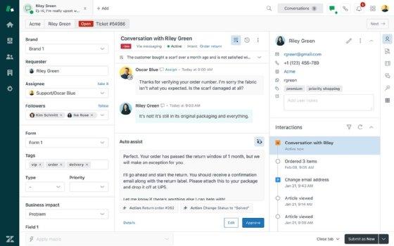 Example screenshot of Zendesk's agent desktop for monitoring AI.
