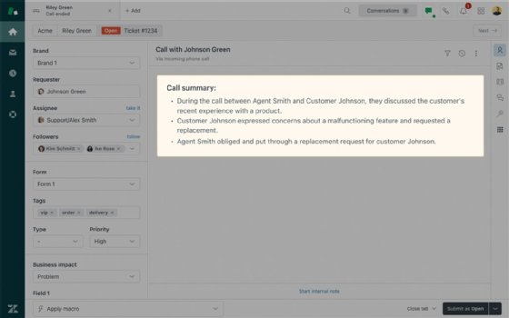 Screenshot of Zendesk AI for Voice. 