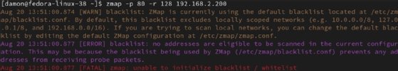Screenshot of a sample ZMap blocklist.conf file