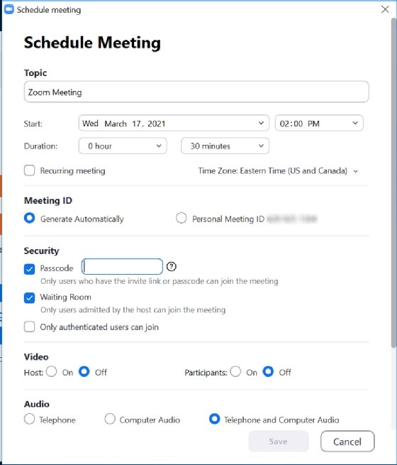Screenshot of how to schedule a Zoom meeting from desktop 