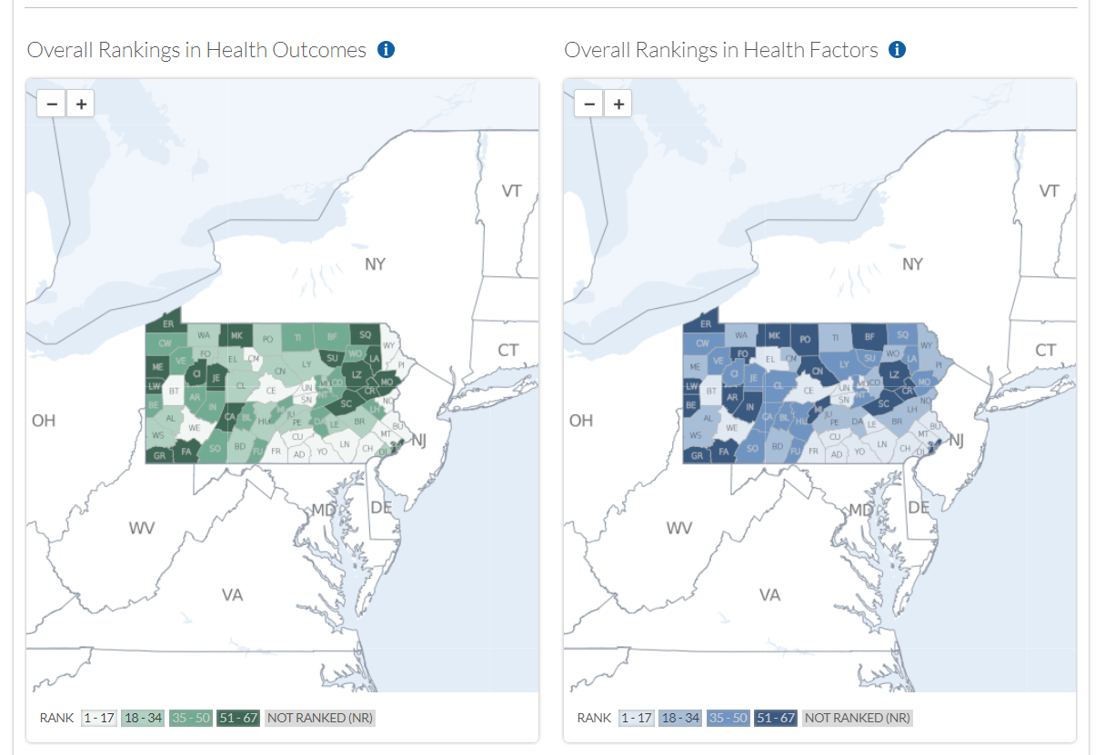 County-by-county breakdown of socioeconomic determinants of health